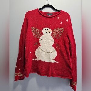 Northern Isles Sweater Women Red White‎ Snowman Long Sleeve Pullover Sz.M